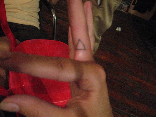 Amateur triangle tattoo on finger
