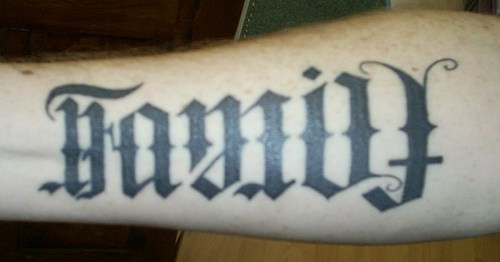Ambigram text on hand
