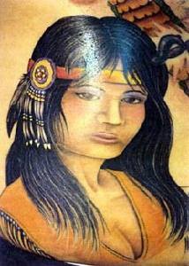 Realistic native american girl tattoo