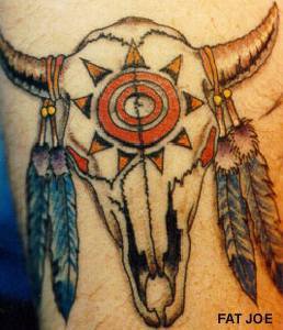 Bull skull with feathers talisman in colour