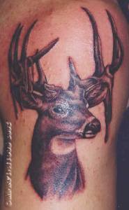 Deer head tattoo on shoulder