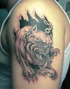 Busting out bulldog black tattoo