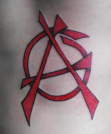 Red anarchy symbol tattoo