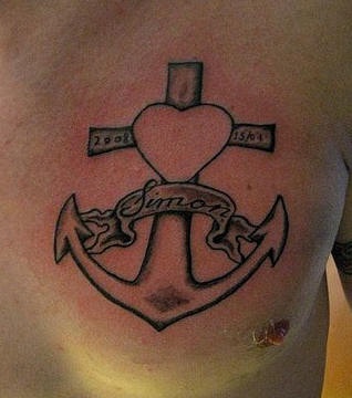 Anchor as cross with heart on it tattoo