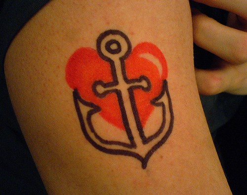 Anchor and heart simple tattoo
