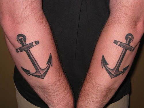 Black anchor tattoos on both hands