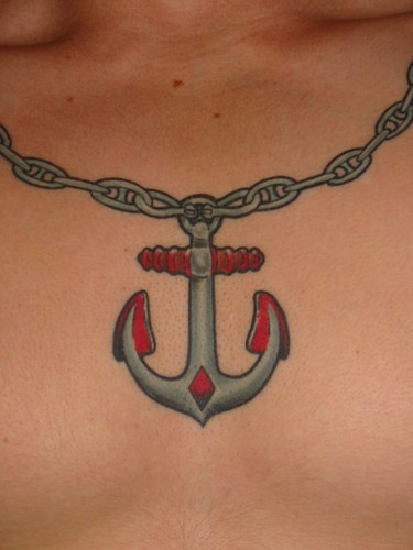 Necklace with anchor tattoo in colour