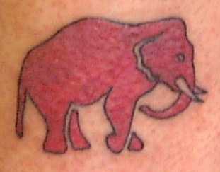 Red elephant tattoo