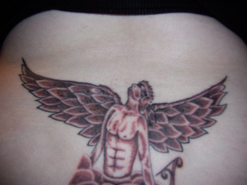 Red cyborg angel tattoo