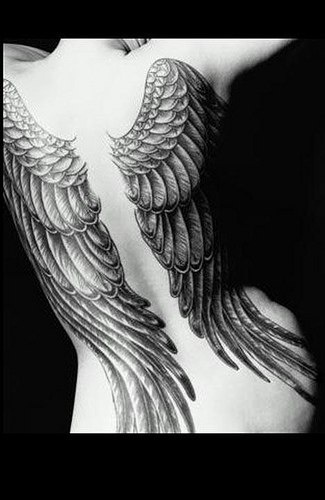 Full back angel wings tattoo