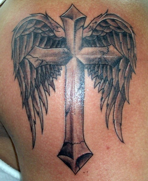 Black and white cross and wings