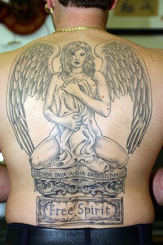Free spirit sexy angel tattoo on back