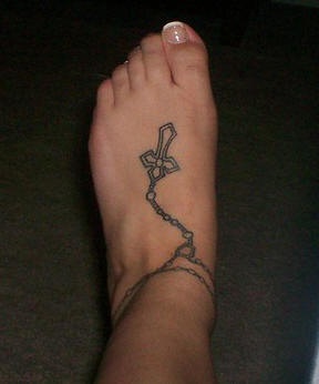 Ankle and foot rosary tattoo