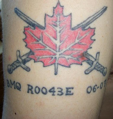 Crossed sword arm tattoo design