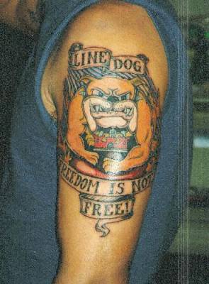 Line dog army symbol tattoo