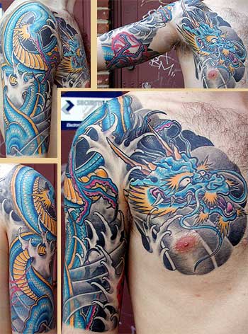 Yakuza style blue dragon tattoo