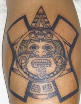 Primitive aztec sun stone tattoo