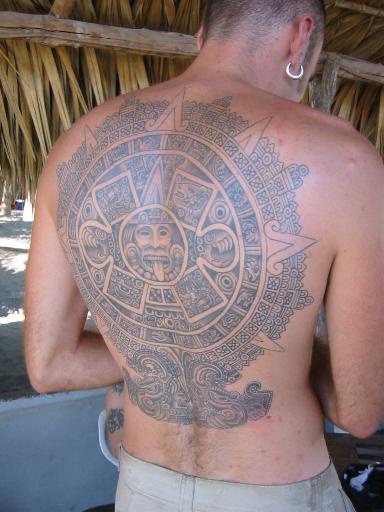 Piedra del sol large tattoo on back
