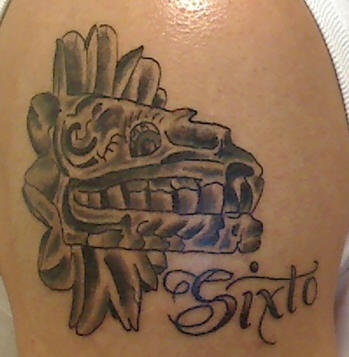 Mayan dog skull tattoo