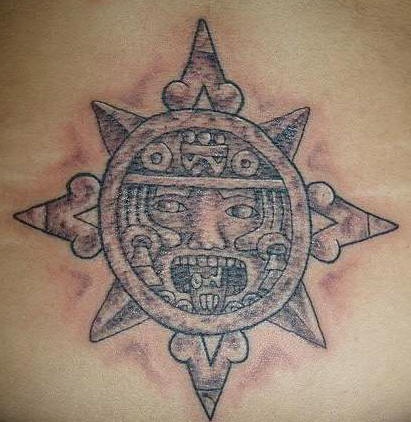 Aztec sun tattoo close view