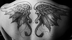 Two symmetrical wings tattoo on back