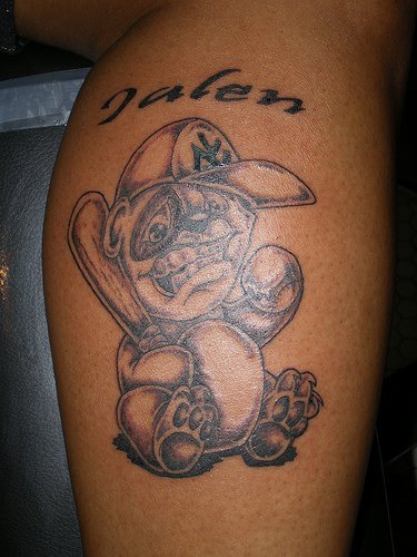 Baseball player bear tattoo