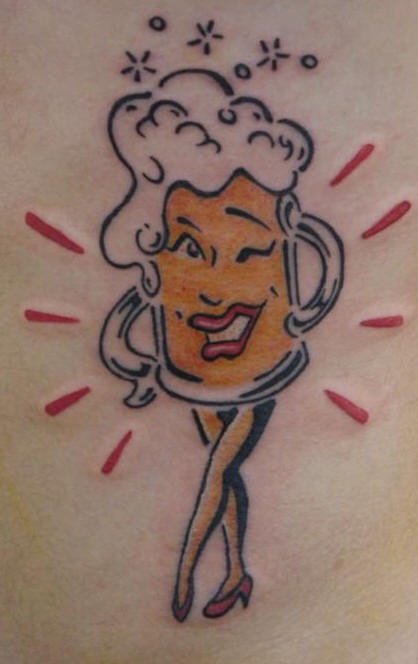 Beer mug lady pinup tattoo