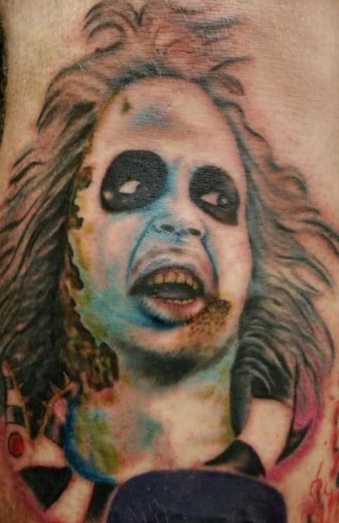 Beetlejuice portrait tattoo in colour