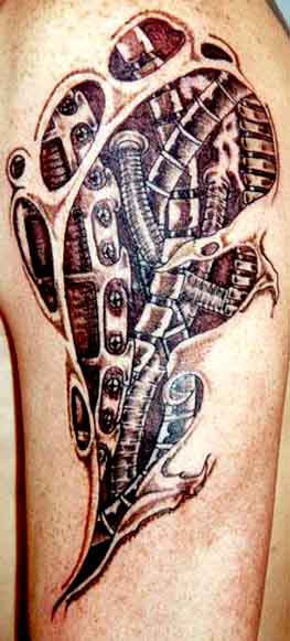 Biomech under skin tattoo