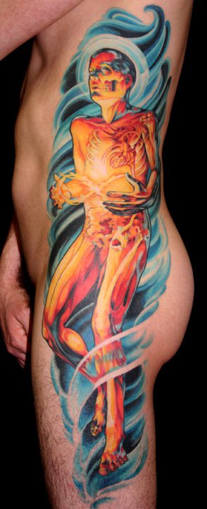 Biomechanical man coloured tattoo