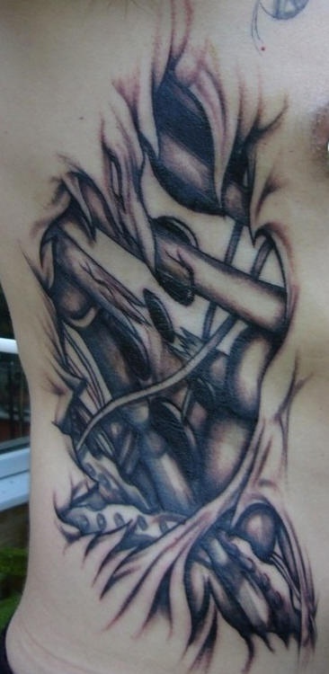 Mechanismus unter Haut schwarzes Tattoo