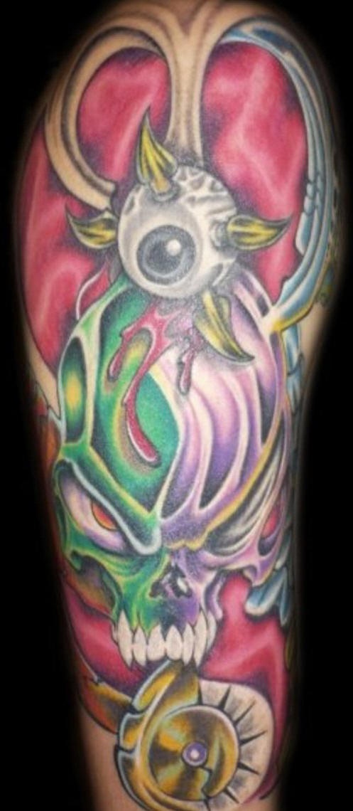 Skull and eye with nature forces tattoo