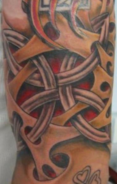 Biomech skin rip knot tattoo
