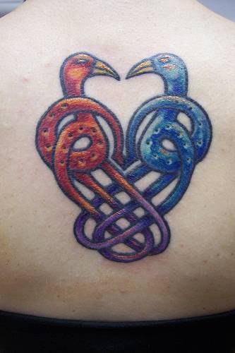 Tatuaggio bello sulla schiena il disegno in forma di due uccelli