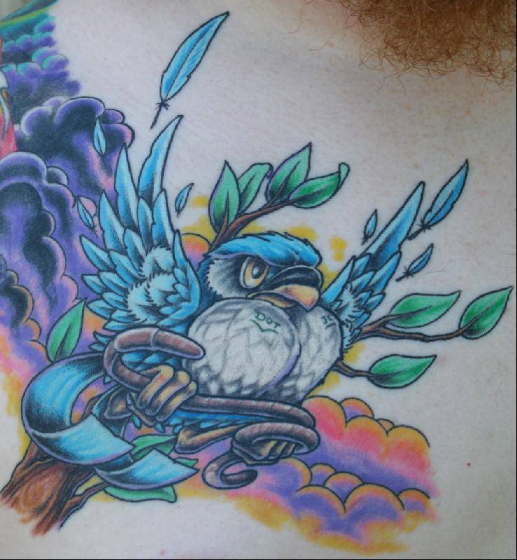 Blue bird with key in claw