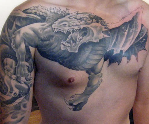 Black and white dragon tattoo