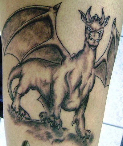 Dragon cow tattoo in black ink