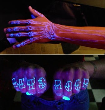Arm bones ultraviolet ink tattoo