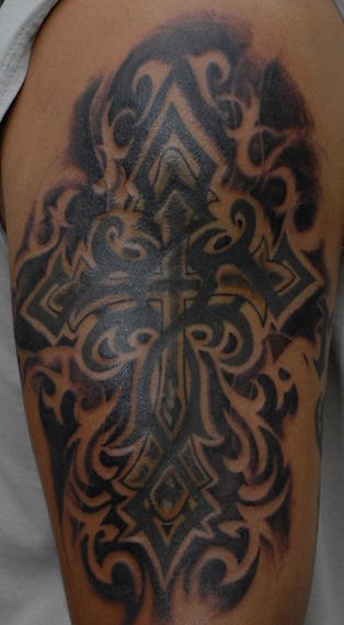 Multiple cross black ink tattoo