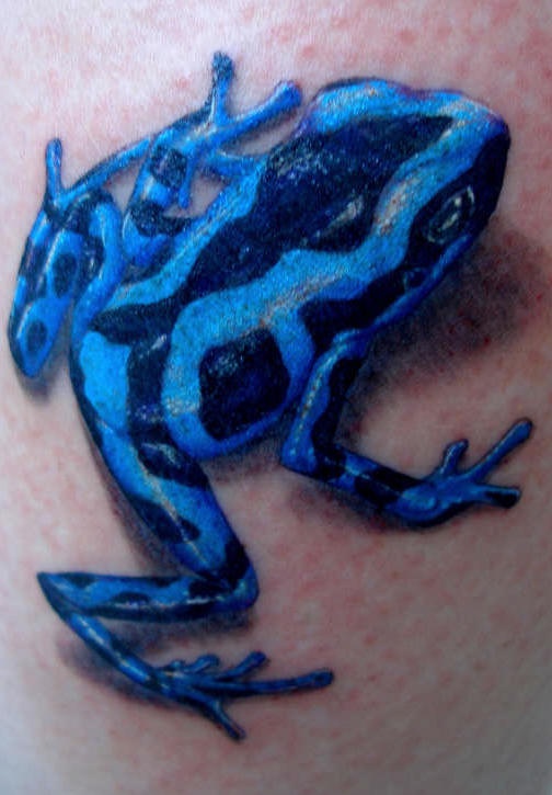 Tatuaje muy realistico de rana azul