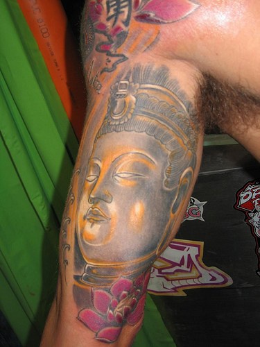 Stone buddha head 3d tattoo