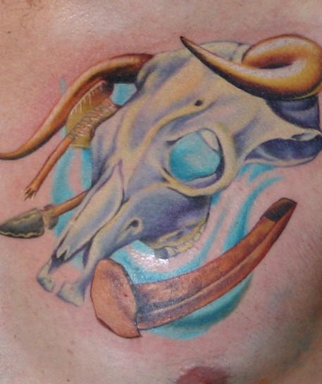 Colourful wild west style bull skull