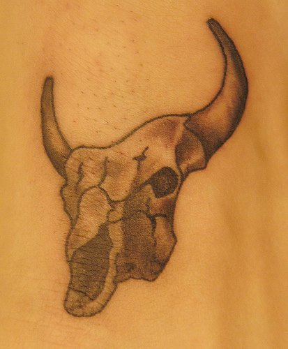 Regular bull skull black ink tattoo
