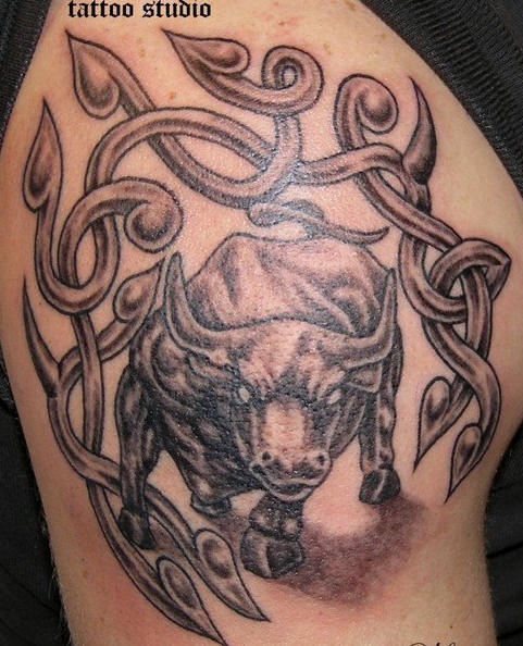 Black bull with tracery tattoo