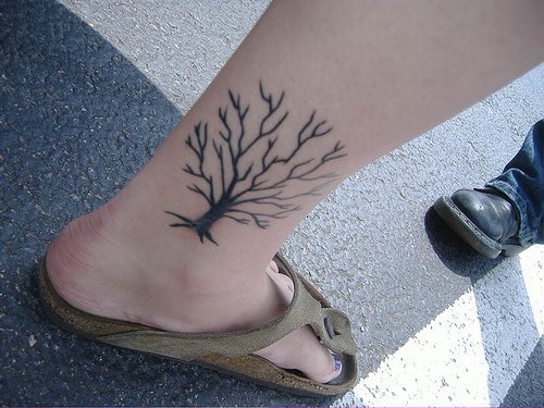 Black tree without leaves ankle tattoo
