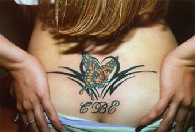 Initials with tribal butterfly on tail base