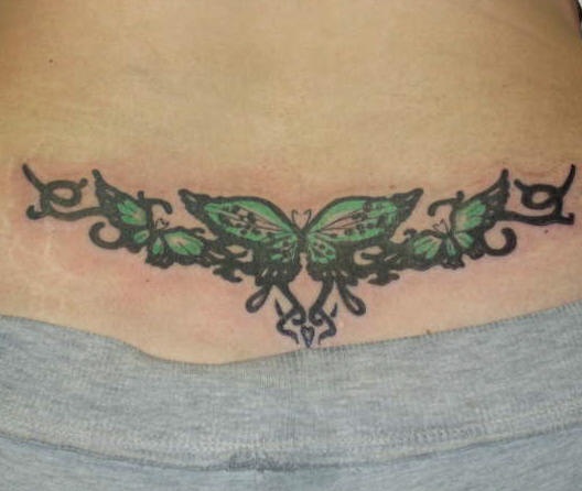 Chain of butterflies butt tattoo