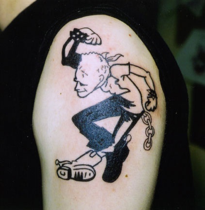 Un gars de dessin animé tatouage en noir et blanc