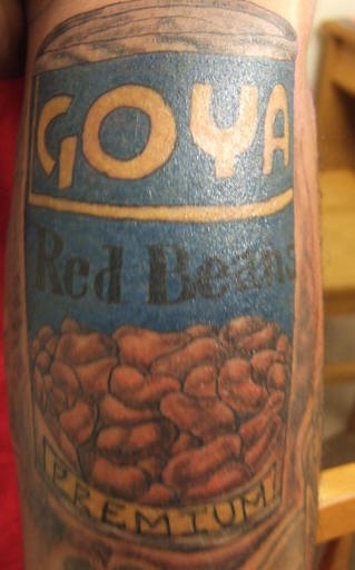 Can of goya beans tattoo in colour