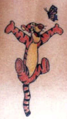 Cartoon tigger with butterfly tattoo